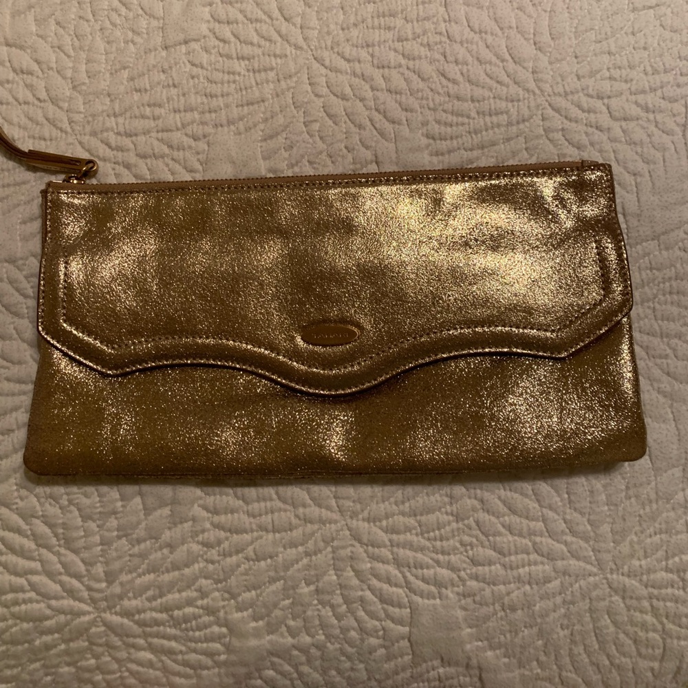 Tahari gold leather shimmery clutch